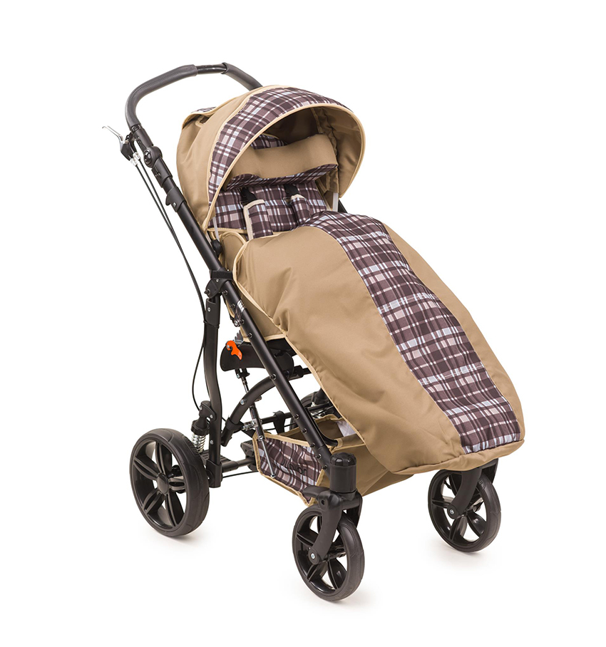 Комплектующие к коляске Junior коричневая клетка (литые колеса),(дождевик, мешок на ноги) фото 1